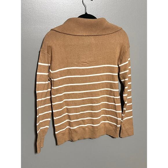 NWT Talbots Knit Sweater Camel with White Stripe XS Shawl Neck Cotton Miix - Picture 2 of 6